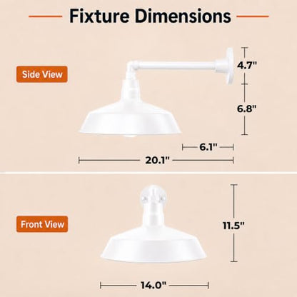 14in. White Outdoor Gooseneck Barn Light, 5000K Cool White, 2 Pack - color: White (2-Pack), size: 13 in. Straight Arm