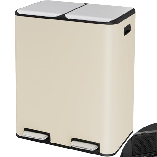 Arlopu 16Gal Dual Trash Can w/2 Built-in Box for Odor Control - color: Beige