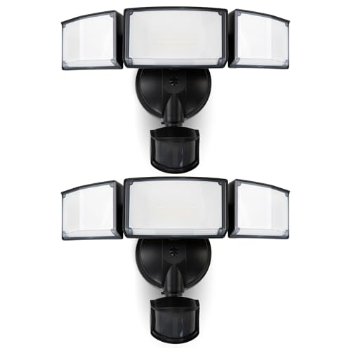 LUTEC 2 Pack 72W 7500LM LED Security Lights Motion Sensor Light Outdoor, 5000K Daylight, IP65 Waterproof, Dusk to Dawn, 3-Head Motion Detected Flood Light for Garage, Yard, Porch(Black) - color: Black, size: 2 Pack
