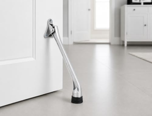 HOME&I 7" Kick Down Door Stopper, Extended Reach Zinc Alloy Door Stop with Leaf Spring & Non-Slip Saw-Tooth Rubber Foot, Screw Mount Door Holder for Wood, Tile, Carpet & Concrete Floors - color: Satin Nickel, size: 7 Inch x 2 Pack