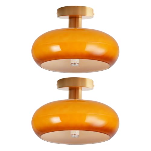 Orange Glass Close to Ceiling Light Fixtures Gold Flush Mount Light - color: Flush-Orange2