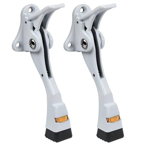 2 Packs Heavy Duty Kickdown Door Stopper, One Touch Adjustable Kickdown Door Stop for Heavy Doors, 4 in Metal Door Kickstand with Rubber Tip & Wall Protectors for Wide Doors- White - color: White, size: 4 inch x 2pack