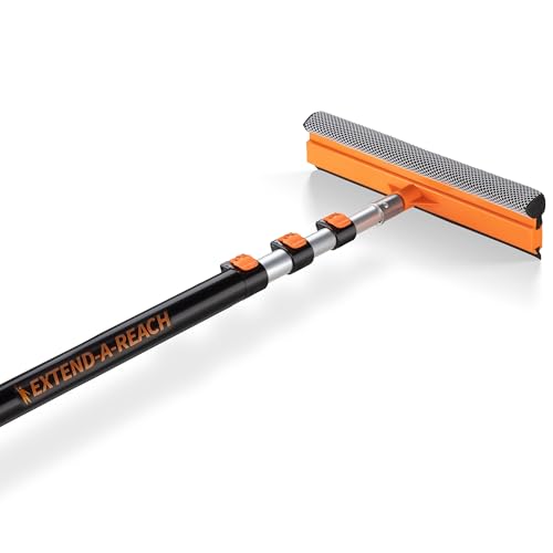4-12 ft Window Washer Squeegee Kit with Extension Pole (20+ Foot Reach) - size: 12 feet