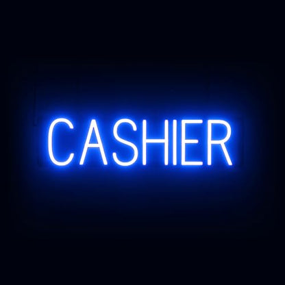 SpellBrite LED Neon CASHIER Sign for Business - Blue, 25" x 6" - color: Blue, size: CASHIER (25"x6.3")