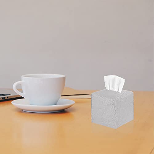 2 Pack 5"x5"x5" Square PU Leather Tissue Box Holders for Home & Office - color: Grey