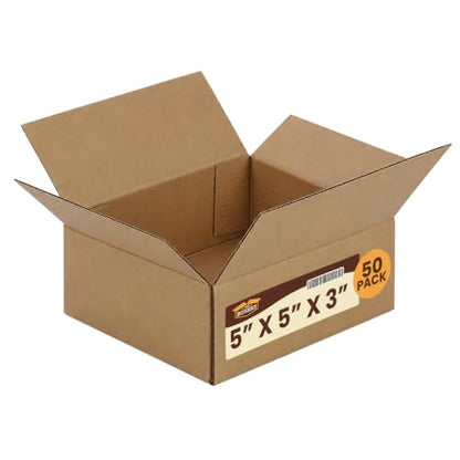 The Boxery 5"x5"x3" Corrugated Cardboard Boxes 50-Pack - size: 5 x 5 x 3"