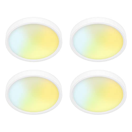5 Inch Field Selectable 5CCT LED Edgelit Slim Surface Mount Downlight for J-Box, Round, Mini Flat Panel Light, Dimmable, 120VAC, 10W, 620LM, CRI90, ETL, Wet Location, White, 4 Packs - color: White