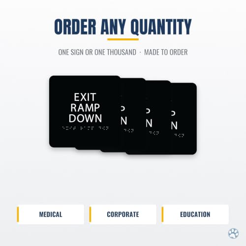 Alpha Dog Exit Ramp Down Sign, 6x6 ADA Braille Sign, Black - color: Black, size: Exit Ramp Down