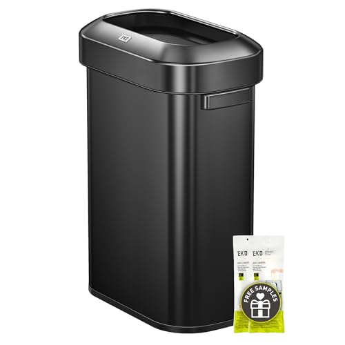 EKO Urban 24 Gallon/90 Liter Open Top Stainless Steel Slim Commercial Trash Can, Tall Kitchen Trash Bin, Heavy-Duty Commercial Grade Large Garbage Bin for Home, Office, Hotel, Restaurant, Matte Black - color: Matte Black, size: 90 Liter, Slim