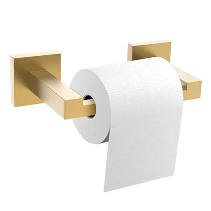 Toilet Paper Holder Wall Mount, Brushed Gold Paper Towel Holder Double Base Large Stainless Steel Bathroom Toilet Tissue Roll Holder, Commercial Toilet Paper Dispenser - color: Brushed Gold, size: Square