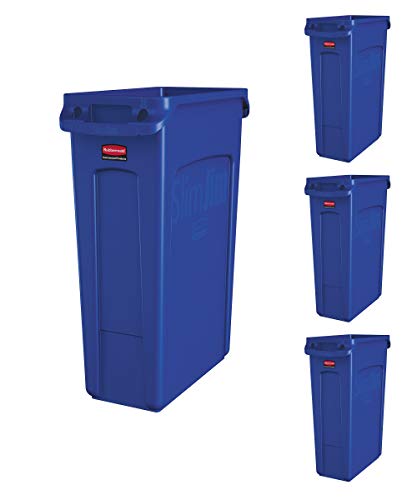 Rubbermaid Commercial Products Slim Jim Can, Blue, 23-Gal, Pack of 4 - color: Blue, size: 23 Gal