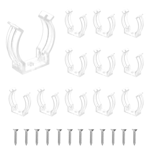 MECCANIXITY T10 U Clips Holder Bracket Fluorescent Tube Light Fixture Plastic Pipe Clamps with Screws for LED Bulbs Ceiling Lamp, Clear, Pack of 12 - size: T10