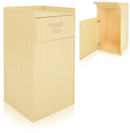 Alpine Restaurant Trash Can Cabinet with Tray Holder - Thank You Trash Can, Commercial 40 Gallon Garbage Can Cabinet for Restaurants, Cafeterias (Oak) - color: Oak