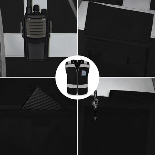 TCCFCCT Safety Vest for Men 5 Pockets Reflective Vest, Black XXL - color: Lion 01-fabric-black, size: XX-Large