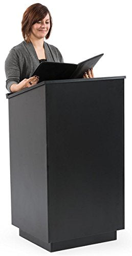 Displays2go 45.5" Tall Podium with Locking Cabinet, Black - color: Black