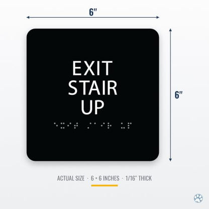 Alpha Dog Exit Stair Up Sign, 6x6 ADA Braille Sign, Black - color: Black, size: Exit Stair Up