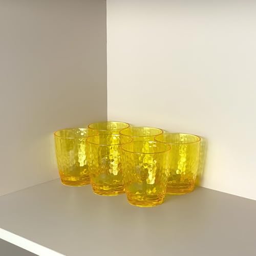 15-Ounce Plastic Tumblers (Set of 6), Reusable Plastic Mugs, BPA-Free Acrylic to Drink Mugs, Shatter Resistant, Textured Interior, Dishwasher Safe (Yellow, 15 Ounce) - color: Yellow, size: 15 Ounce