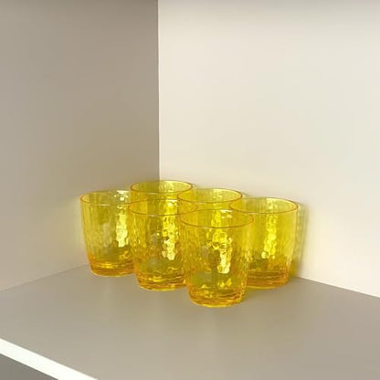 15-Ounce Plastic Tumblers (Set of 6), Reusable Plastic Mugs, BPA-Free Acrylic to Drink Mugs, Shatter Resistant, Textured Interior, Dishwasher Safe (Yellow, 15 Ounce) - color: Yellow, size: 15 Ounce