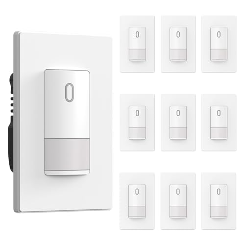 ELEGRP Matte White Single Pole Occupancy Motion Sensor Light Switch, Need Neutral Wire, 120° Sensor Coverage PIR Infrared Motion Activated, for CFL/LED/MLV/INC/HAL/Fan, UL,10 Pack - color: White, size: 10 Pack