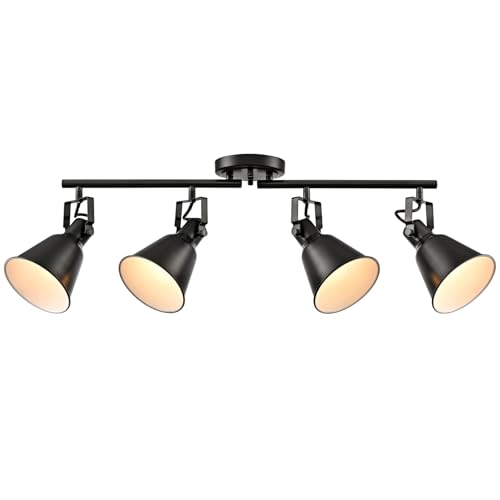 DIRYZON 4-Light Industrial Matte Black Adjustable Round Track Lighting, Semi Flush Mount Ceiling Light with Multi-Directional Heads for Kitchen, Living Room, Bedroom, Hallway, Dimmable - color: Black, size: 4-Light