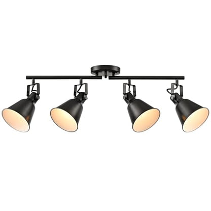 DIRYZON 4-Light Industrial Matte Black Adjustable Round Track Lighting, Semi Flush Mount Ceiling Light with Multi-Directional Heads for Kitchen, Living Room, Bedroom, Hallway, Dimmable - color: Black, size: 4-Light