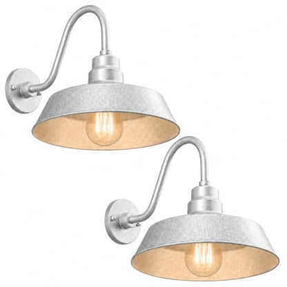 14in. Galvanized Finish Outdoor Gooseneck Barn Light, 5000K Cool White - color: Galvanized (2 Pack), size: 14-1/2 in Gooseneck Arm