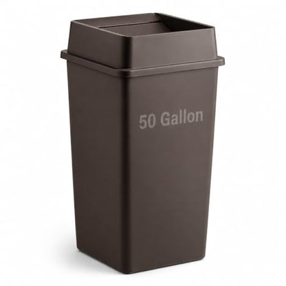 1 Pack Brown 50 Gallon Industrial Waste Bin with Lid, Heavy Duty Square Resin Trash Container with Integrated Handles for Restaurant, Mall, Warehouse and High-Volume Commercial Areas - color: Brown, size: 50 Gallon