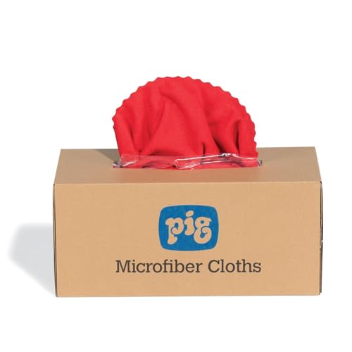 PIG Microfiber Cloths| Durable Low-Lint Microfiber Rags | 50 per box | 16" W x 16" L | Red | PM50827-RD - color: Red
