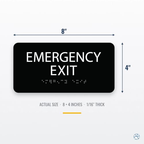 Alpha Dog Emergency Exit Sign, 4x8 ADA Braille Sign, Blue - color: Blue, size: Emergency Exit