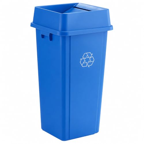 23 Gallon Blue Square Plastic Kitchen Recycling Bin with Drop Lid - color: Blue
