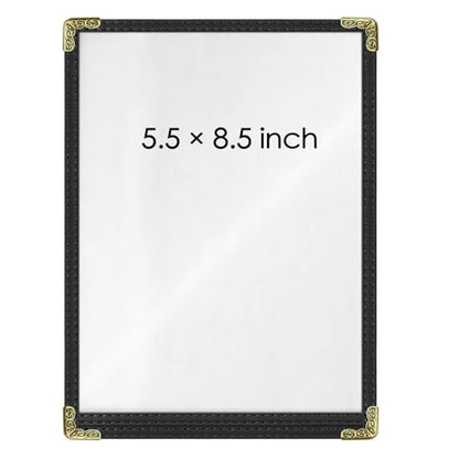 Menu Covers 25 Pack 5.5 x 8.5 inch - Black Vinyl Menu Holders | 2-View Waterproof Clear Sleeves Top-Loading for Restaurants, Cafes & Catering - color: 25 Pack Black, size: 1 Pages /2 Views-5.5"x8.5"