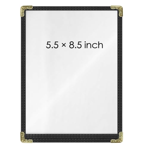 Menu Covers 25 Pack 5.5 x 8.5 inch - Black Vinyl Menu Holders | 2-View Waterproof Clear Sleeves Top-Loading for Restaurants, Cafes & Catering - color: 25 Pack Black, size: 1 Pages /2 Views-5.5"x8.5"