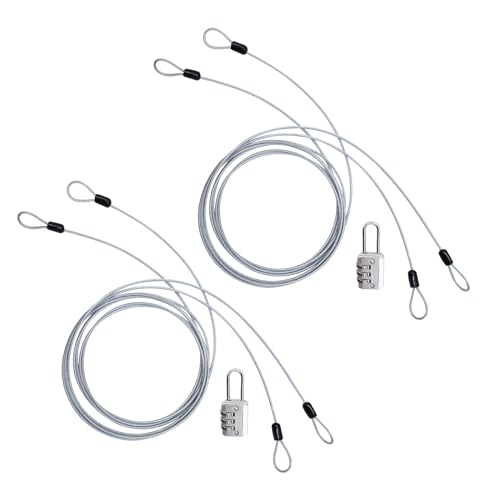Cable Lock Double Loops 6.6Ft Long Silver Security Cables with Lock, Bike Locks Cables 2.5mm Braided Steel Coated Safety Cable Wire for Luggage,Outdoor, Clothesline (2 Pack) - color: Silver, size: 6.6Ft (2 Pack)
