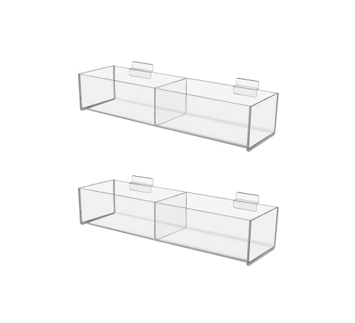 Marketing Holders 2 Pack Slatwall Acrylic Tray Double Compartment 16 Inch Wide x 4.75 Inch Deep Clear Lucite Retail Product Merchandise Storage Organizer for Businesses and Shops - size: 16" Wide 2 Pocket