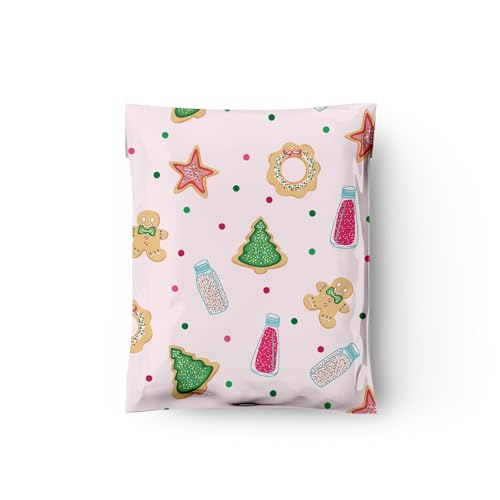 10x13 (100) Christmas Cookie Designer Winter Poly Mailers Self Sealing Waterproof Shipping Envelopes Holiday Premium Printed Bags For Small Businesses - color: Christmas Cookies, size: 10x13