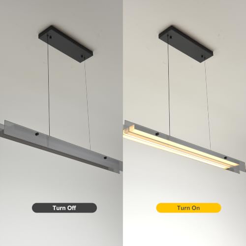 Siittoo 39.37" Modern Linear LED Pendant Light, Kitchen Island Chandelier - color: 39 in/Grey glass/Linear-Dimmable