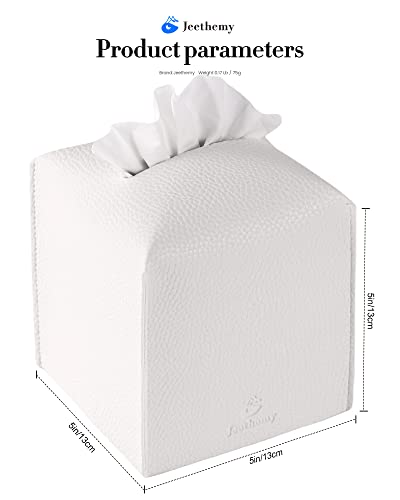 Tissue Box Cover, Jeethemy Square PU Leather Tissue Box Holder, Modern Tissue Case Facial Paper Organizer Dispenser，5X5X5'',Double White - color: Double White