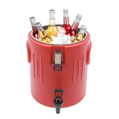 Stainless Steel Insulated Container with Faucet, Portable Beverage Cooler with Locking Clips, 10Gal Large Capacity Insulation Drinking Warmer Bucket for Home, Restaurants (5.28Gal) - size: 5.28Gal