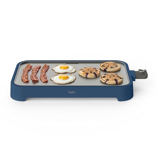 Martha Stewart 12"x 22" XL Electric Griddle, Ceramic Nonstick Flat Top - color: Indigo Blue
