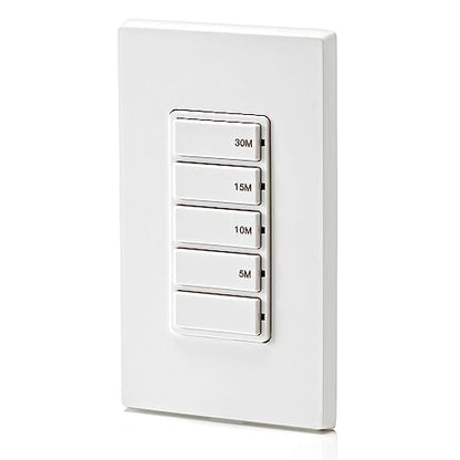 Leviton Countdown Timer Switch for bathroom fan and household lights, 5-10-15-30 min, No Neutral Required, Single Pole, 15A, 1/2 HP/9.8A Fan/Motor, DT130-1LW, White - size: 15 Amp