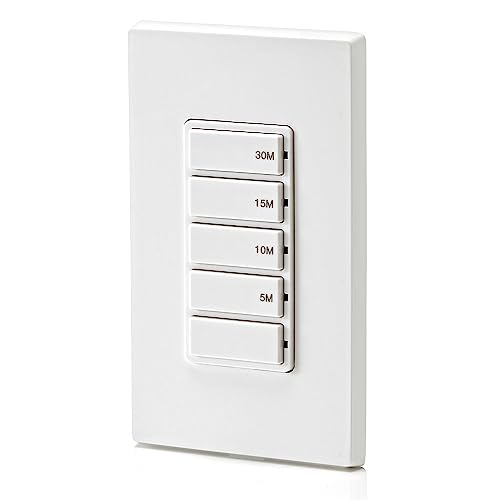 Leviton Countdown Timer Switch for Bathroom Fan and Household Lights,5-10-15-30 min,No Neutral Required,Single Pole,15A,1/2 HP/9.8A Fan/Motor,DT130-1LW,White,(Pack of 10) - size: 15 Amp (Pack of 10)