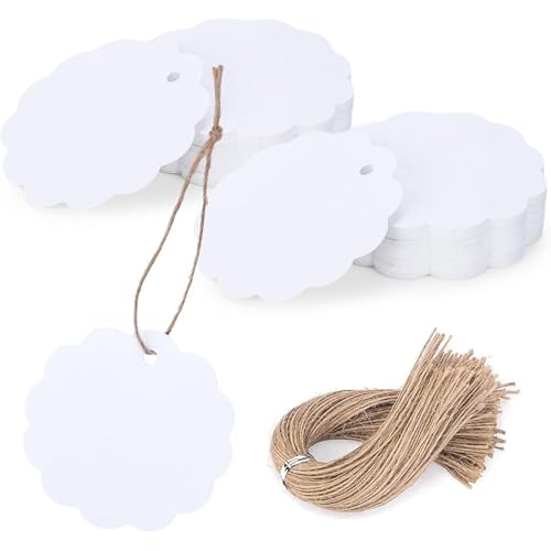 SallyFashion 100PCS White Scalloped Round Gift Tags, 2.4 inches - color: White