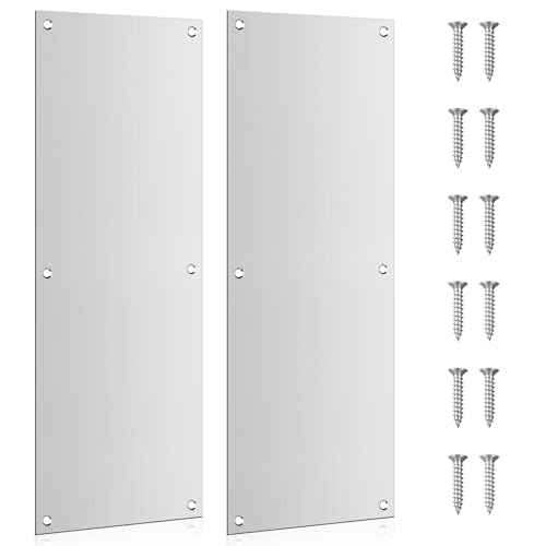 2Pcs Push Door Plate 16x6 Stainless Steel Door Push Plate Door Kick Plate,Brushed Doorplate Door Proection Metal Plate with 12 Screws for Door Interior Exterior Scratch Resistant Accessories