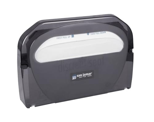 San Jamar Plastic Toilet Seat Cover Dispenser Wall Mount – Standard Toilet Seat Cover Holder, Durable Plastic, 16.5 x 12in, Pearl Black