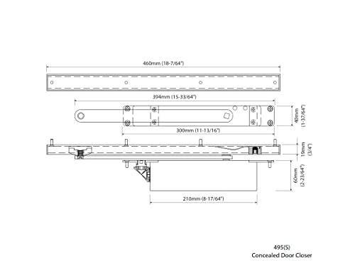 NHN495S Concealed Door Closer, Non-Handed, Heavy-Duty, Up to 220lbs. Doors, Dual Speed Control, Invisible Door Closer - size: Spring force 2-5, Up to 220lbs doors