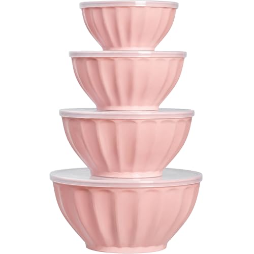BoxedHome Mixing Bowls with Lids Set, 8 pieces Large 0.2” Thick Plastic Nesting Mixing Bowl, Microwave Safe,Size 5.92, 4.12,3.06,1.80 Quart, Pink - color: 8 PK Pink