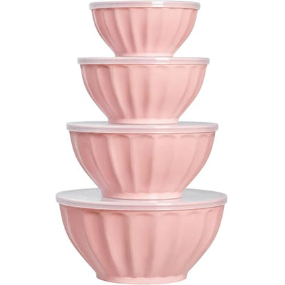 BoxedHome Mixing Bowls with Lids Set, 8 pieces Large 0.2” Thick Plastic Nesting Mixing Bowl, Microwave Safe,Size 5.92, 4.12,3.06,1.80 Quart, Pink - color: 8 PK Pink