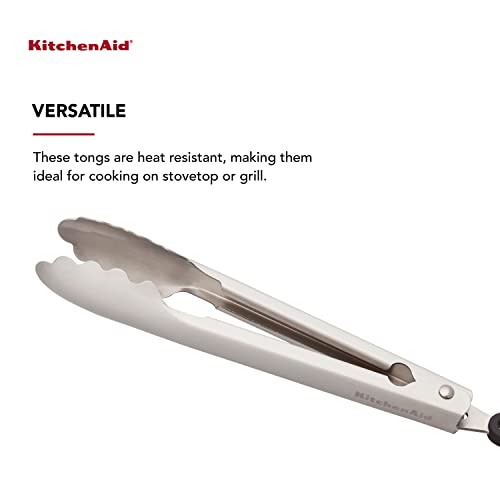 KitchenAid Gourmet Stainless Steel Serving Tongs with Hang Hook and Secure Closing Lock, 9 Inch, Stainless Steel (Pack of 12) - color: Stainless Steel, size: 9 Inches (Pack of 12)