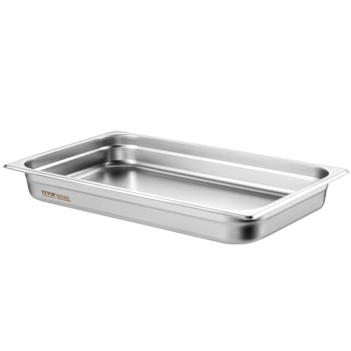 VEVOR 6 Pack Stainless Steel Hotel Pans,2.5-Inch Deep 0.8mm Thick Commercial Food Pans, Anti-Jam Catering Food Storage Metal Pan for Steam Tables, Food Warmer,20.8 x 13 x 2.5inch - size: 1/1 Size, style: 2.5 inch Deep 6 Pack
