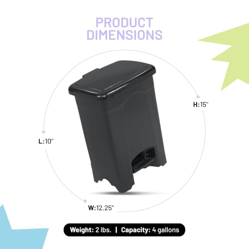 Safco Step On Plastic Trash Can, Foot Pedal, Hands Free, Black, 4 Gallon - color: Black, size: 4 Gallon